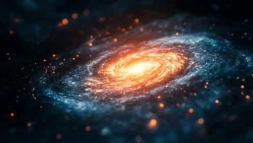 Solar ember galaxy swirling through deep midnight silence.