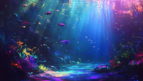 Spectral reef illumination in high-saturation digital seascape.