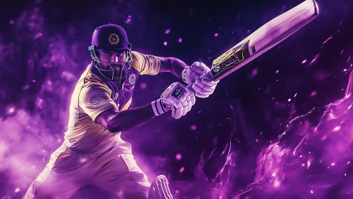 Dynamic digital art of cricket batsman in intense action.