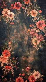 Vintage floral border on distressed teal botanical ground.