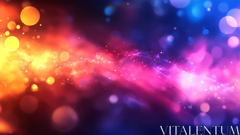 Colorful diagonal light trail crosses vivid bokeh field