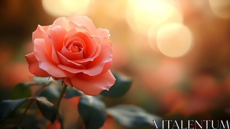 Coral Rose Bloom with Golden Hour Bokeh.