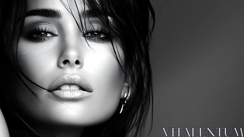 Monochrome gaze carves light and shadow across soft skin