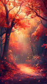 Digital Forest Pathway with Volumetric Light Diffusion and Warm Color Temperature