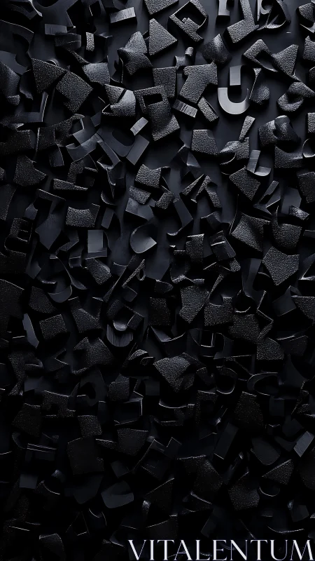 Black irregular 3D fragments densely scattered across surface