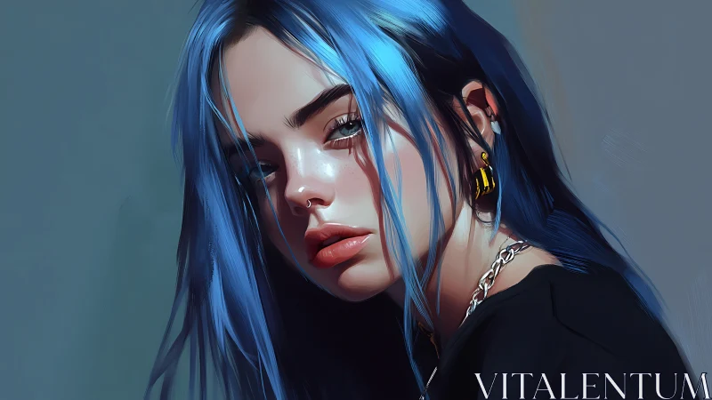 Cool blue-haired portrait glows with quiet urban attitude