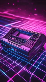 Neon lattice soundscape with retro cassette recorder hardware.