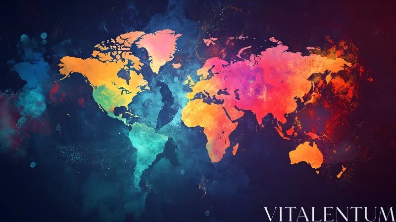 Color-splashed world map glowing with creative wanderlust.