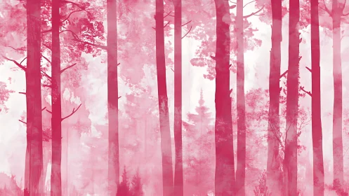 Enchanting Pink Forest Through Morning Mist.