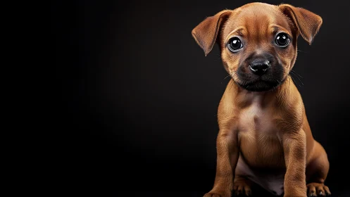 Studio portrait of brown puppy under soft directional lighting