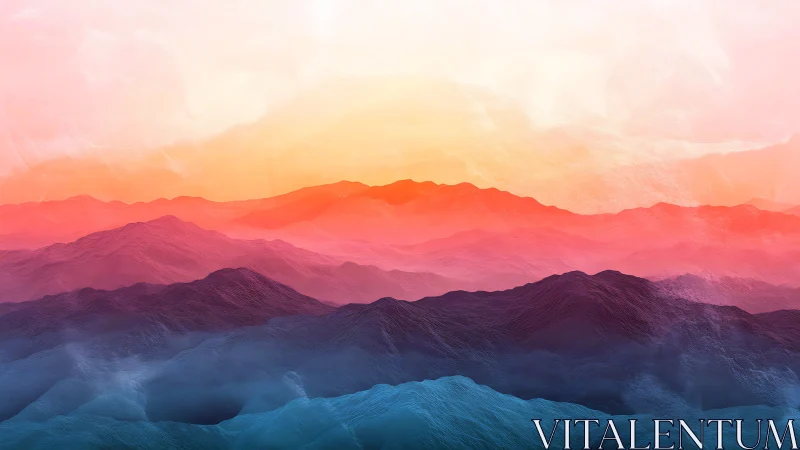 Layered digital terrain renders receding colored mountain ranges.