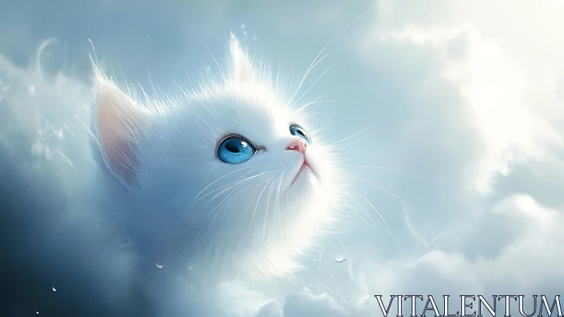 Ethereal Feline Gazes Through Celestial Clouds With Mesmerizing Sapphire Eyes
