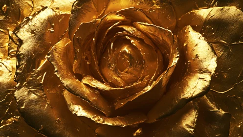 Gold coated rose macro with detailed metallic petals.