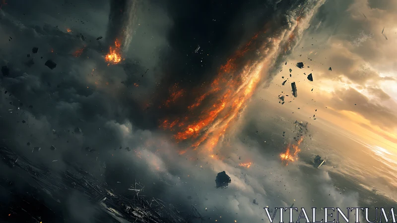 Firestorm vortex swirling through a storm torn sky.