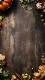 Rustic autumn food background on dark wooden table.