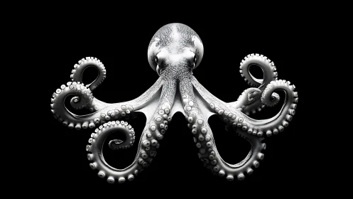 3D octopus render with dynamic curling tentacles on black.