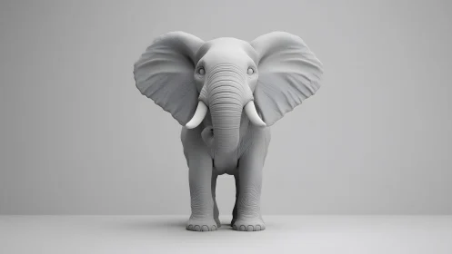 Minimalist white elephant sculpture in modern studio setting.