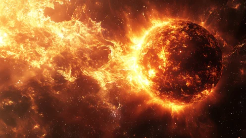 Stellar corona close-up with eruptive solar prominence stream