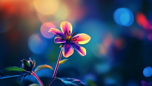 Vibrant Flower with Rainbow Petals Against Blurred Bokeh Background