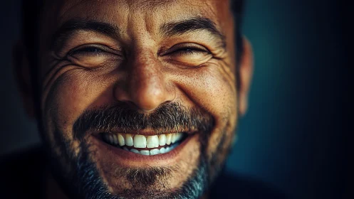 Joyful close-up portrait captures radiant, genuine laughter.
