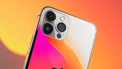 iPhone 13 Pro Triple Camera Module Against Vibrant Gradient Background.