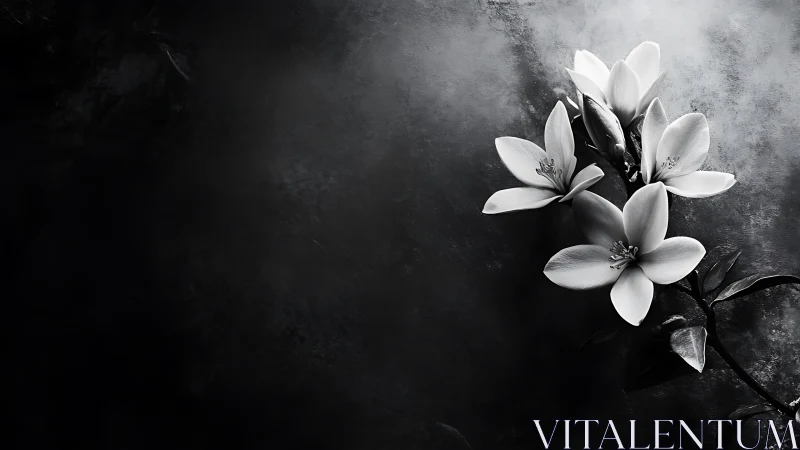 White jasmine flowers blooming on dark textured background