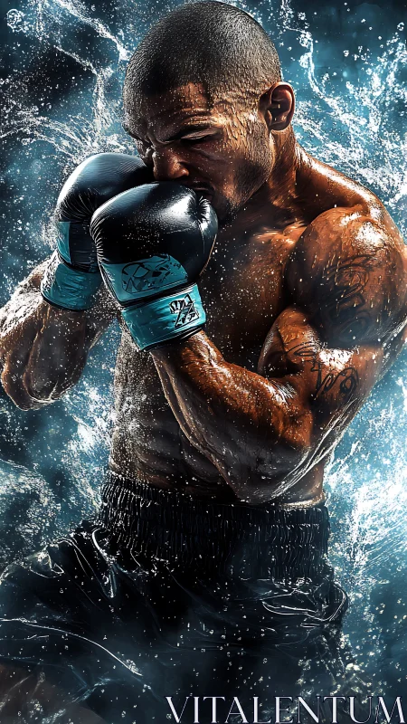 Boxer in Motion Against Shattered Water.