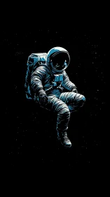 Isolated astronaut illustration in deep black outer space.