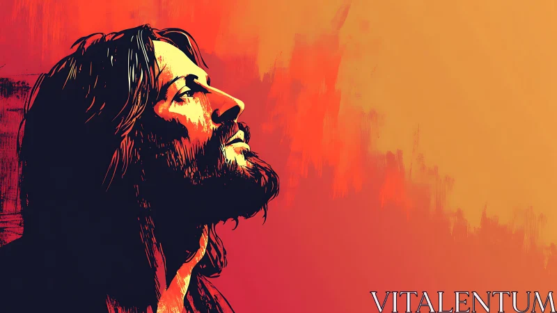 Digital portrait of bearded man in warm orange glow.