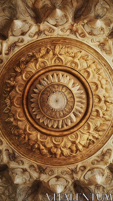 Carved stone dome ceiling with radial floral rosette ornament