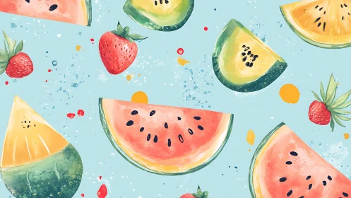 Playful watercolor fruit slices bringing bright summer cheer.