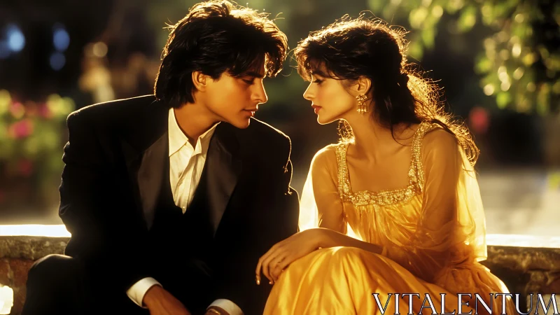 Romantic Evening Dialogue: Golden Hour Portrait Study.