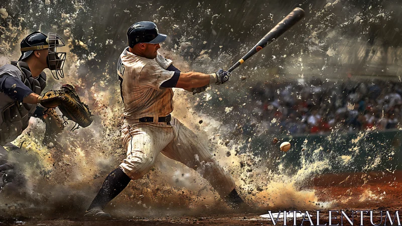 Baseball batter swings through dirt explosion at home plate