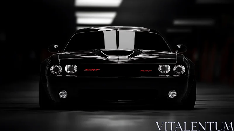 Front view shows black performance coupe in low-key tunnel lighting