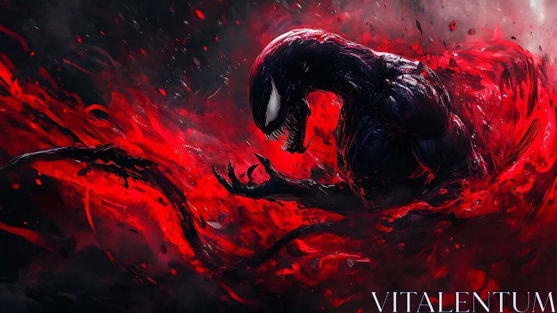 Symbiotic nightmare rises in a storm of liquid crimson fury.