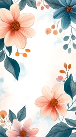 Watercolor Botanical Floral Composition with Gradient Cosmos Petals and Teal Foliage Elements