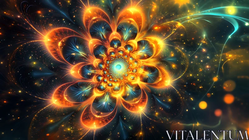 Fractal nebula blossom with radiant petals in digital painting.