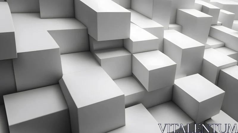 White 3D cubes form staggered geometric block arrangement