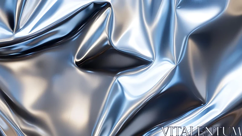 Shiny Metallic Fabric Close-Up with Abstract Folds and Reflections.
