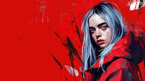 Silver haired rebel ignites a crimson storm of attitude.