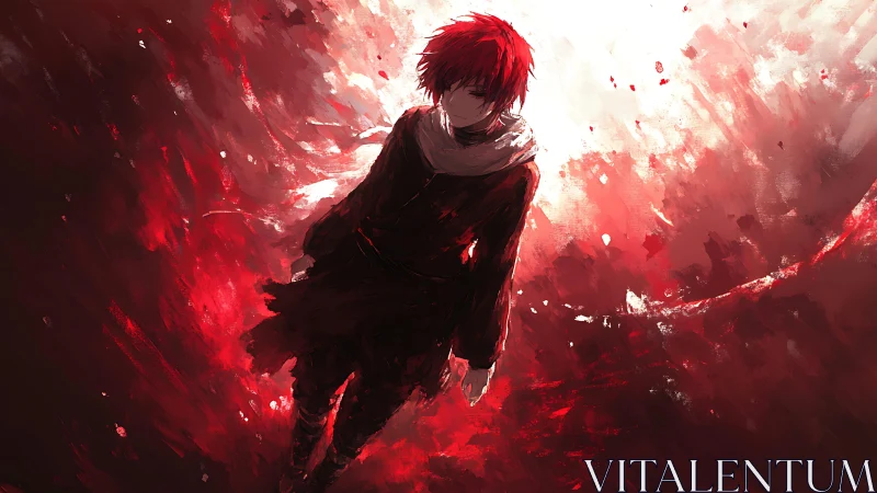 Quiet ember in the storm of crimson light and shadow.