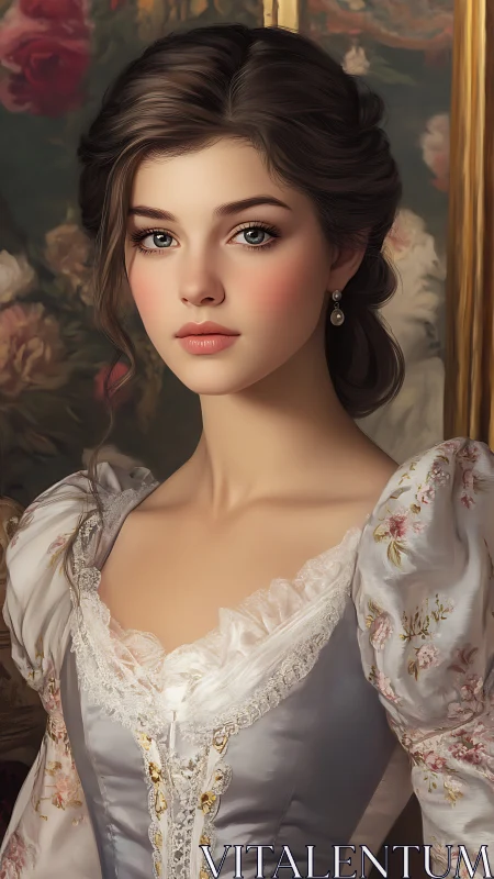 Graceful young lady in vintage lace and soft florals.