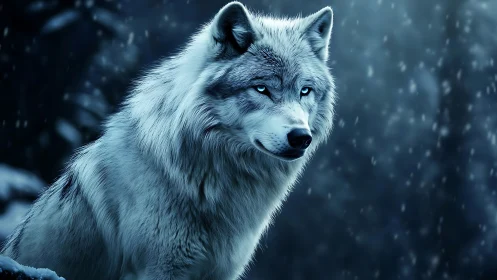 Lone arctic wolf rendered in high-contrast digital realism