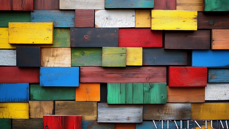 Colorful wooden blocks stacked in a playful rustic mosaic.
