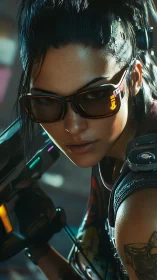 Neon rogue sharpshooter locked in chrome city focus.