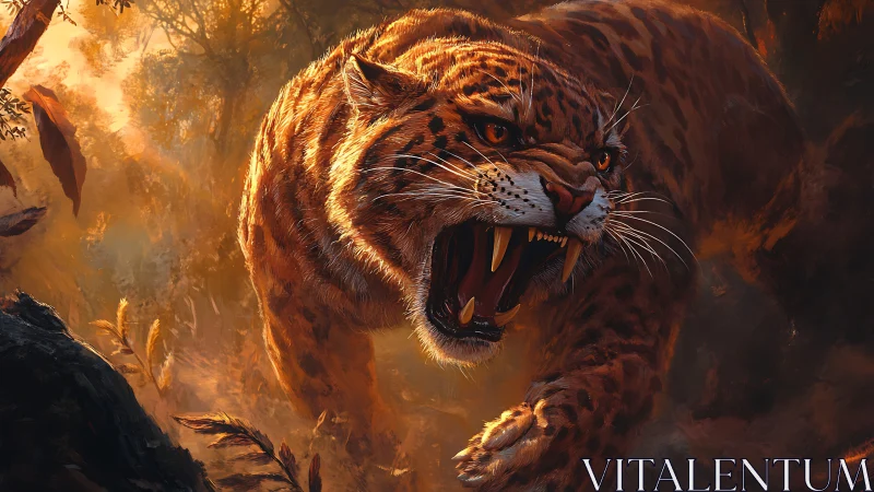 Saber-Toothed Predator in Amber Wilderness.