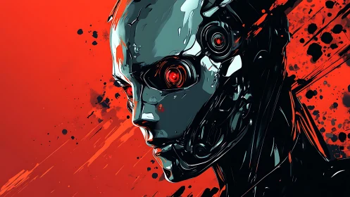 Cybernetic portrait isolates a high-contrast mechanoid head