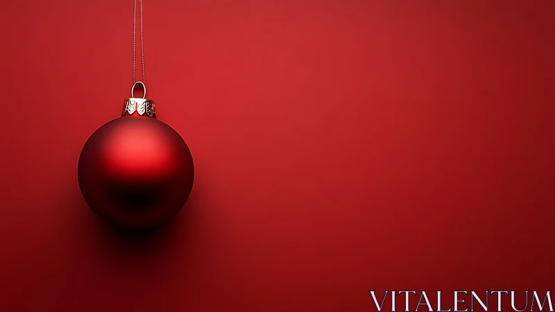 Single red Christmas bauble hangs against plain red background