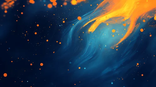 Vivid orange paint streak over swirling deep blue field.