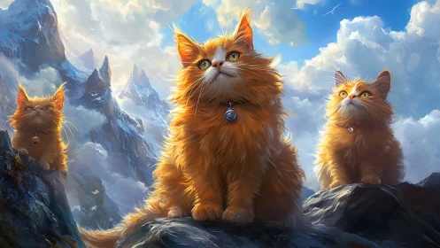 Oversized Cats Positioned on Mountain Terrain